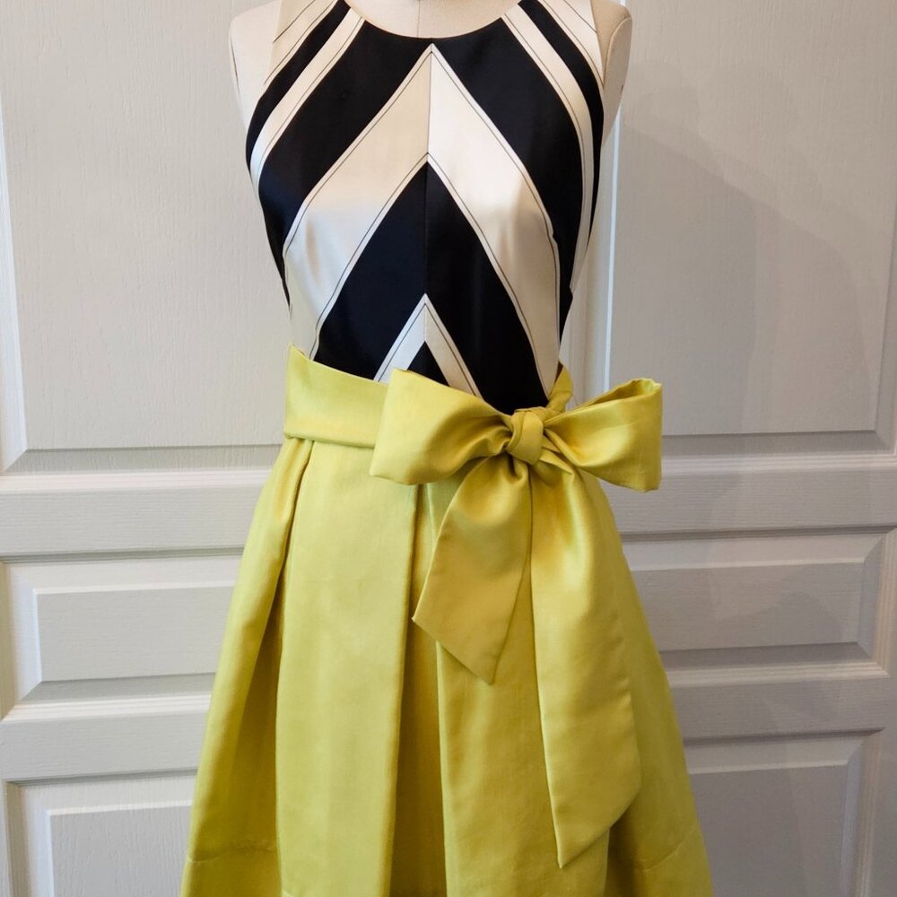 Moulinette Souers Anthro Sz 2 Cocktail Dress Black and White/Chartreuse